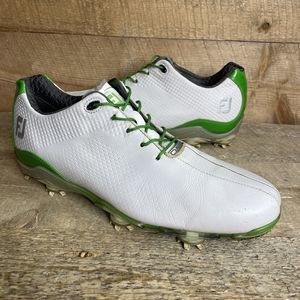 FootJoy DNA Mens Golf Shoes White Leather w Green Trim Spikes 53418 Mens 9.5 M